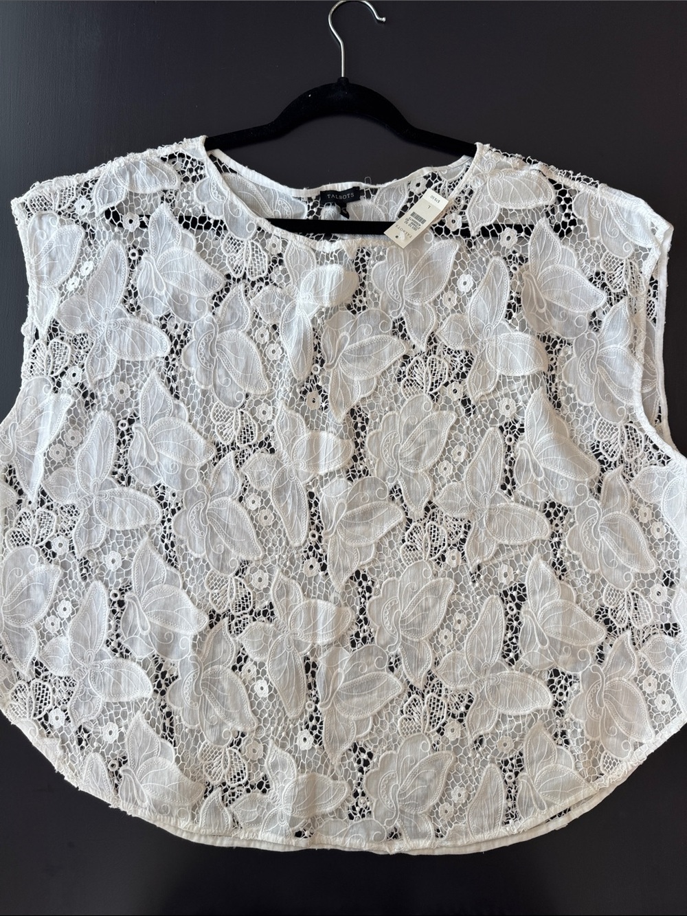 Talbots white lace butterfly eyelet sleeveless top size L